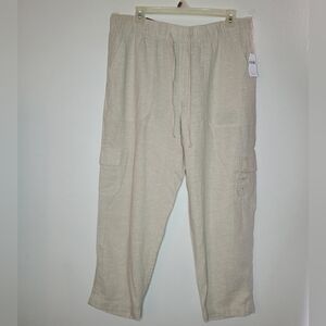 Gap Linen Blend Pant Women's Beige Large Easy Beach Boho Pull On Elastic Waist